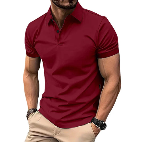 Summer Men's Solid Color Polo Shirt Short Sleeve Lapel Button Tshirts