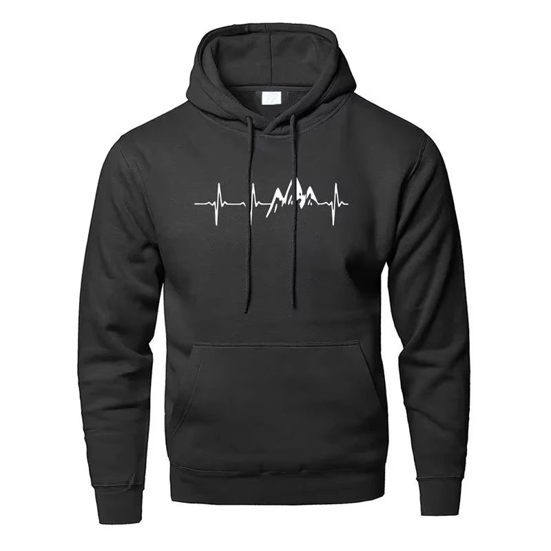 Mountain Heartbeat Hoodies for Man Sweatshirt Autumn Long Sleeve