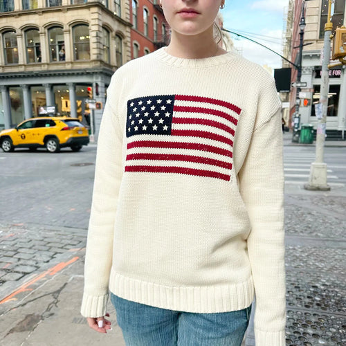 Women s Patriotic Sweater Stars Stripe Flag Print Round Neck Long