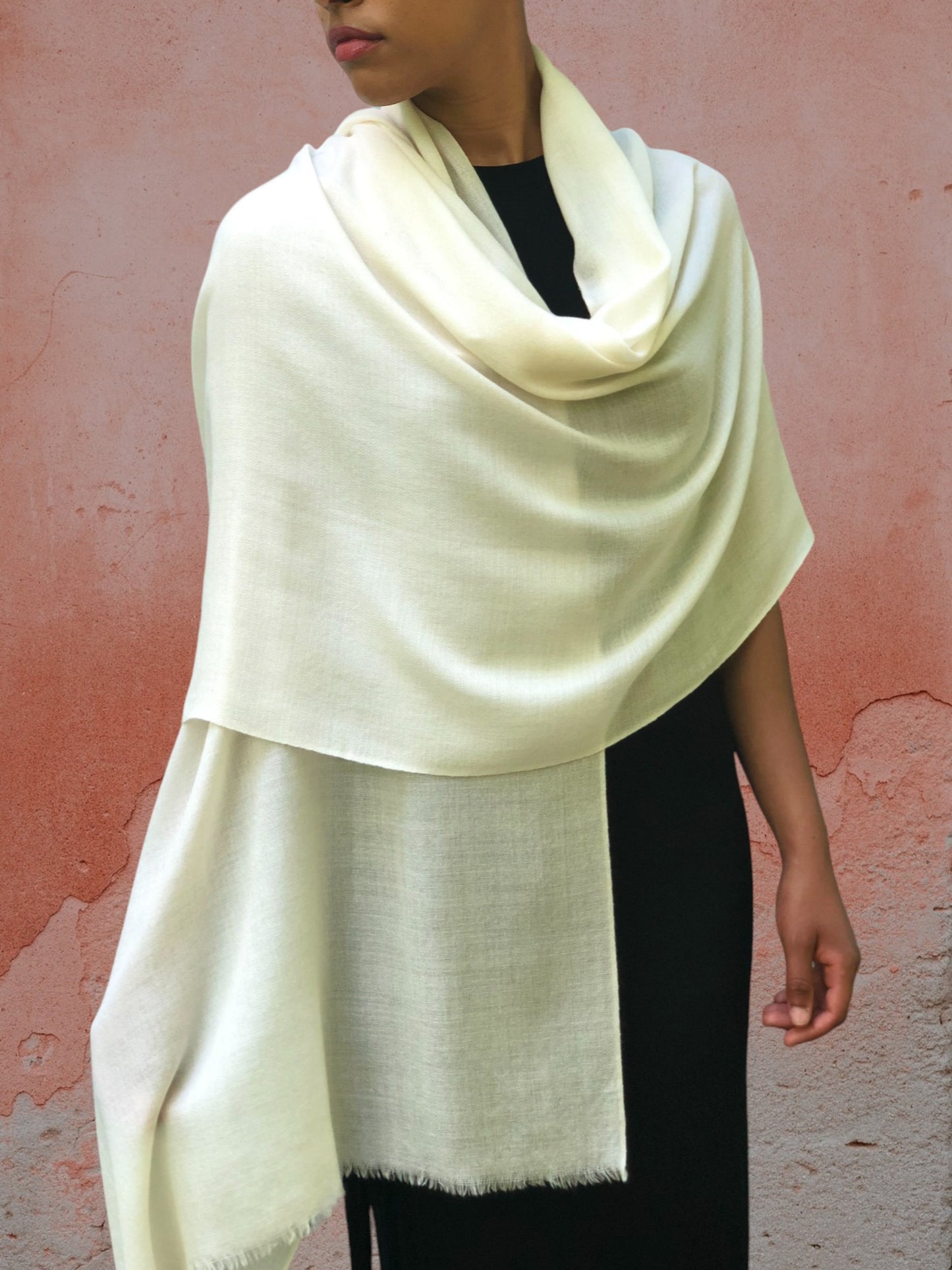 Ivory Cashmere Thin Weave Solid Wool Scarf