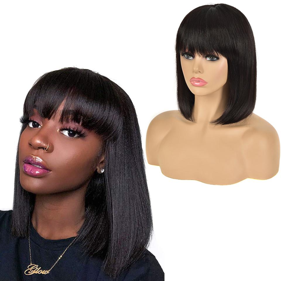 Pixie Cut Bob Wigs Peruvian Straight Short Human Hair Fringe Wig With