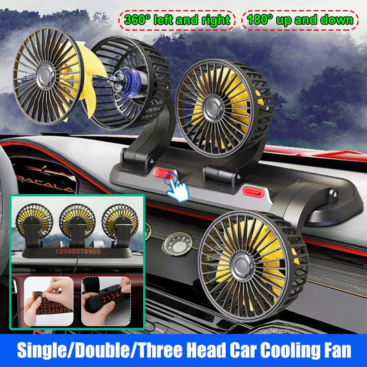 1pc Car Single/double/three Head Electric Fan 360 Degree Adjustable