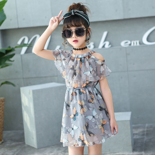 2021 Girls Summer Thin Strapless Short Sleeve Dress Baby Girl Fashion