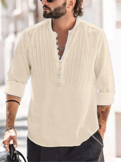 2023 New Men's Casual Blouse Cotton Linen Shirt Loose Tops Long Sleeve