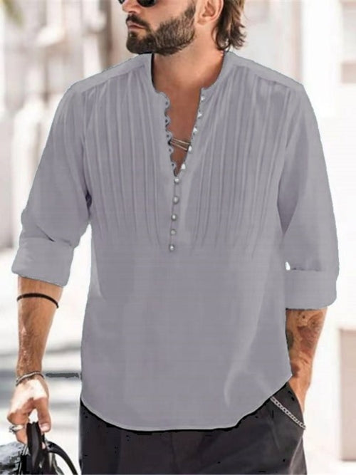 2023 New Men's Casual Blouse Cotton Linen Shirt Loose Tops Long Sleeve