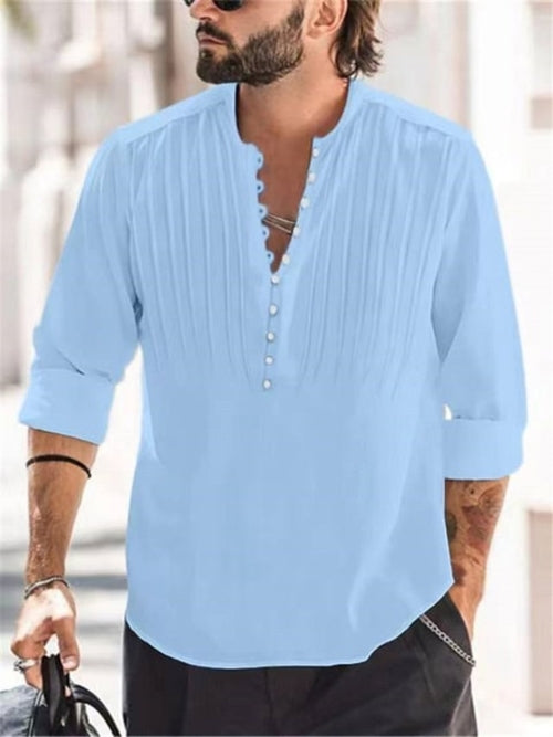 2023 New Men's Casual Blouse Cotton Linen Shirt Loose Tops Long Sleeve