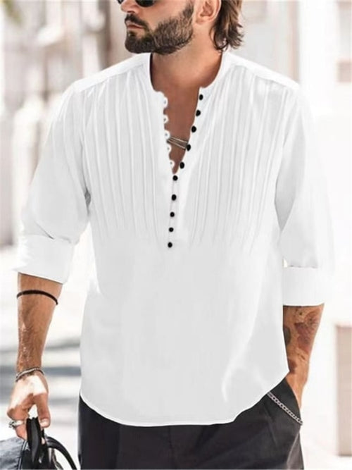 2023 New Men's Casual Blouse Cotton Linen Shirt Loose Tops Long Sleeve