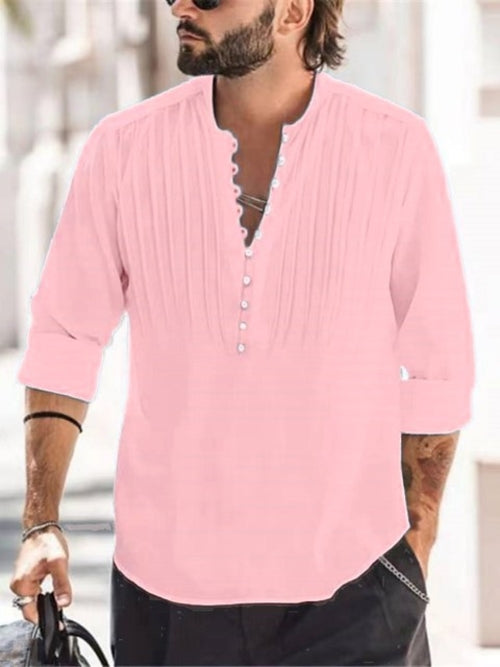 2023 New Men's Casual Blouse Cotton Linen Shirt Loose Tops Long Sleeve