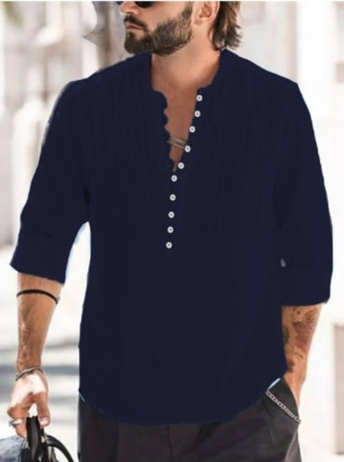 2023 New Men's Casual Blouse Cotton Linen Shirt Loose Tops Long Sleeve