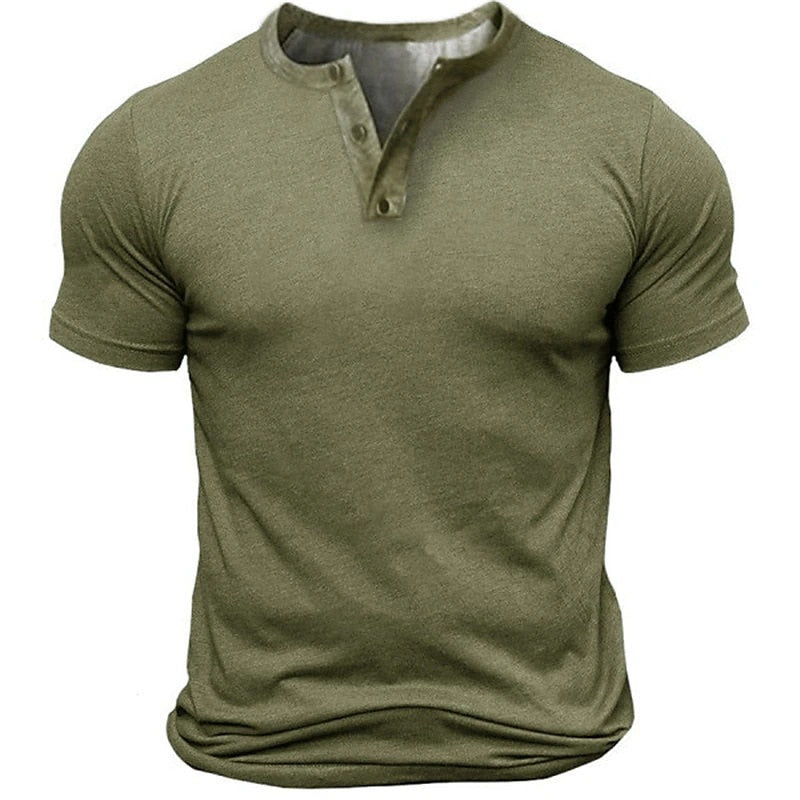 2023 Summer Casual Solid Color Slim T Shirt Men Short Sleeve Button up