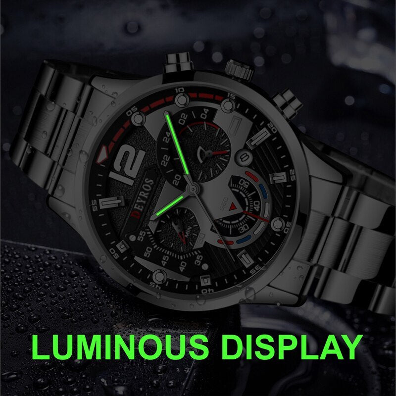 3PCS Set Fashion Mens Watches Luxury Men Business Calendar Stainless