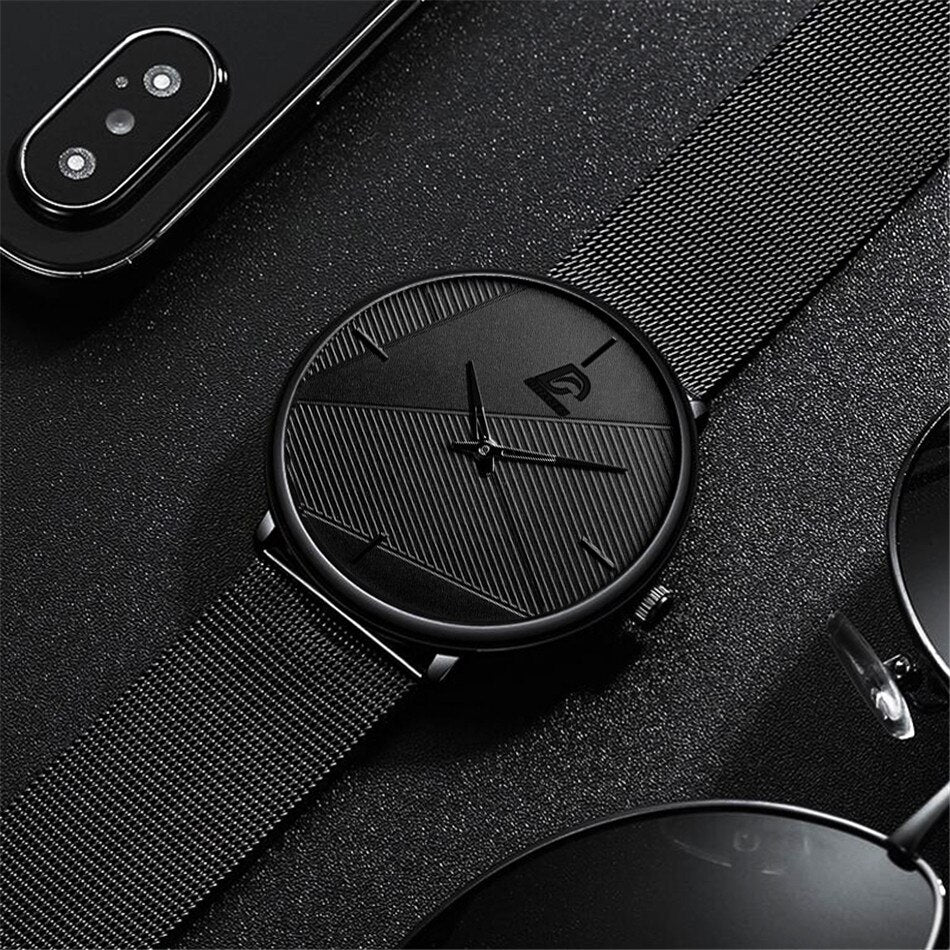 3PCS Set Minimalism Fashion Mens Watches Simple Men Business Mesh Belt