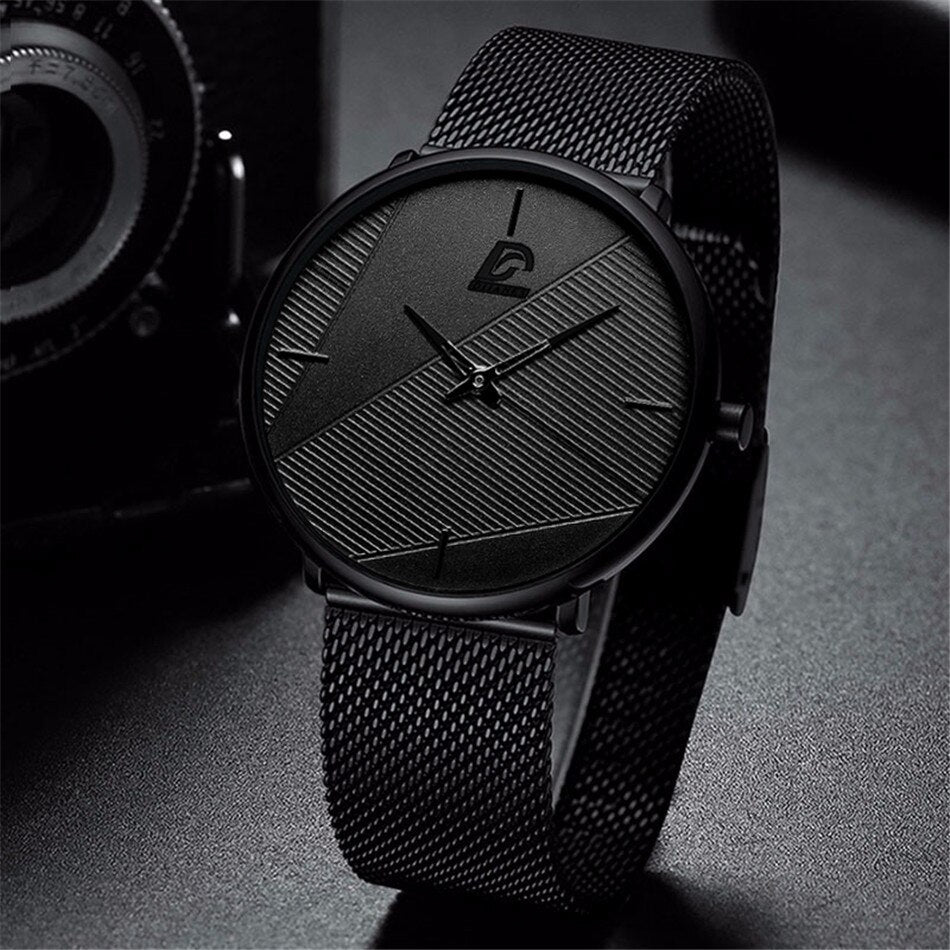 3PCS Set Minimalism Fashion Mens Watches Simple Men Business Mesh Belt