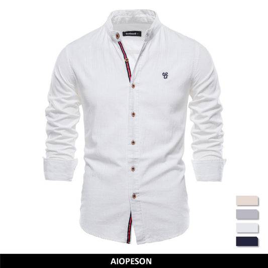 AIOPESON New Spring Cotton Social Shirt Men Solid Color High Quality