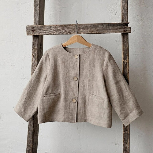 Children's Clothing Autumn Coat Boys' Cotton Linen Round Neck Coat