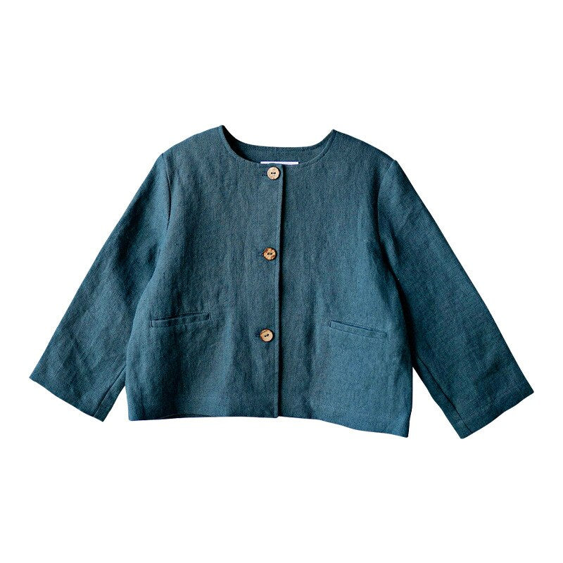 Children's Clothing Autumn Coat Boys' Cotton Linen Round Neck Coat