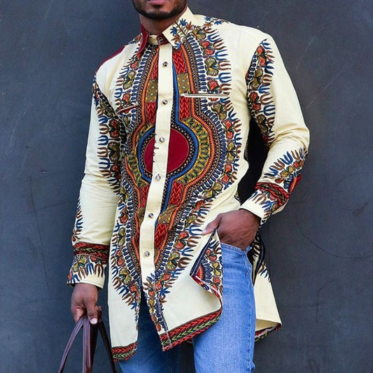 Dashiki African Men's Clothing Ethnic Print Plus Size Tops Wedding