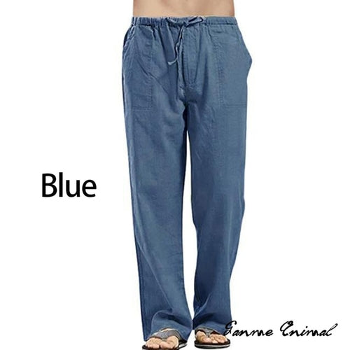 Fashion Mens Linen Wide Pants Korean Trousers Oversize Sports
