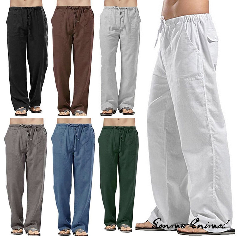 Fashion Mens Linen Wide Pants Korean Trousers Oversize Sports
