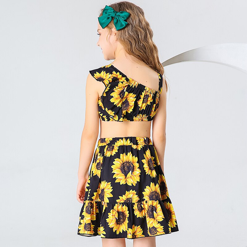 Girls Clothes Set 2022 Summer Fashion Flower Print Off-the-shoulder