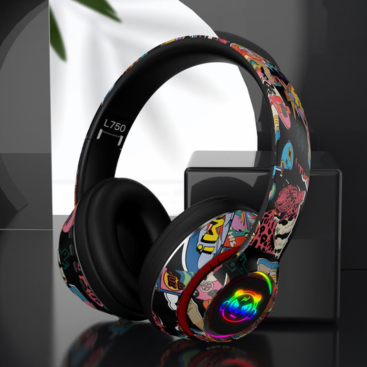 Headset Bluetooth 5.1 Wireless Gamer Graffiti Headphones with Mic RGB