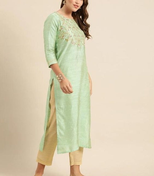 Indian Women Shirt Long Blouse Spring Green Embroidery Kurta Long| |