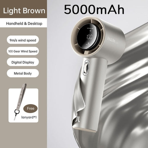 JISULIFE Portable Hand Fan , 100 Wind Speeds, Mini Bladeless Handheld
