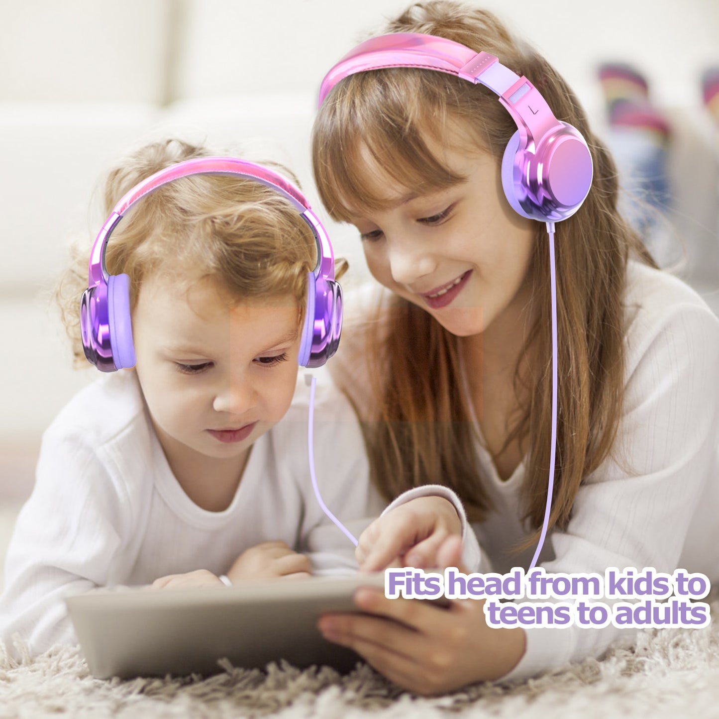 Kids Headphones With Microphone Girls Wired Headphones Adjustable