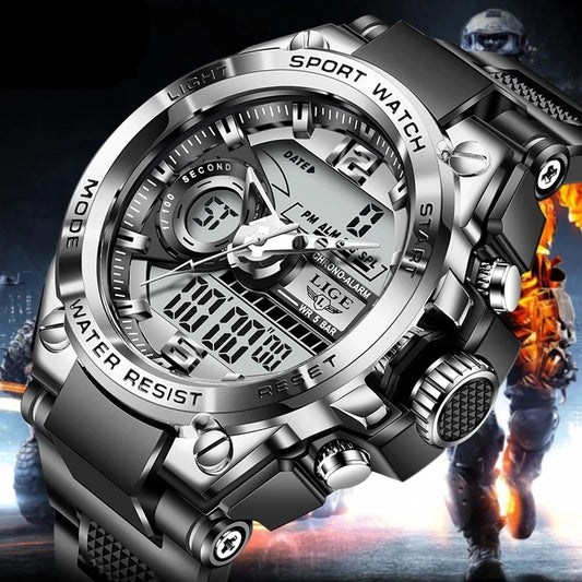 Lige Digital Men Military Watch 50m Waterproof Wristwatch Led Quartz