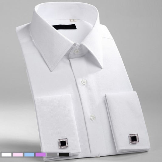 M~6XL Men's French Cuff Dress Shirt 2021 New White Long Sleeve Formal