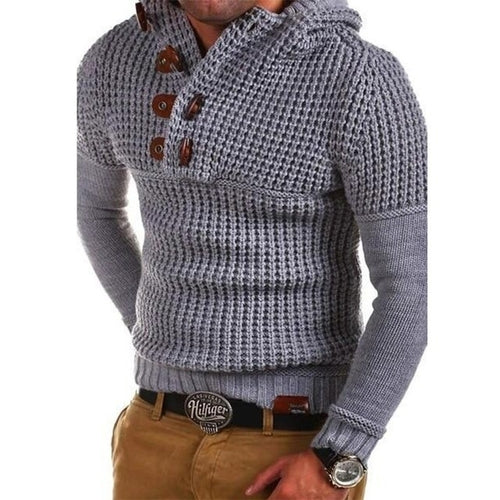 Men's Slim Fit Casual Hooded Pullover Sweater Winter Thick Solid Color