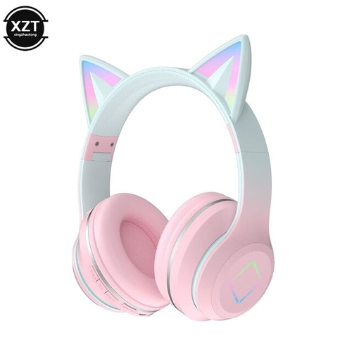 New Headset Bluetooth 5.1 Wireless Gamer Cute Cat Ear Headphones with