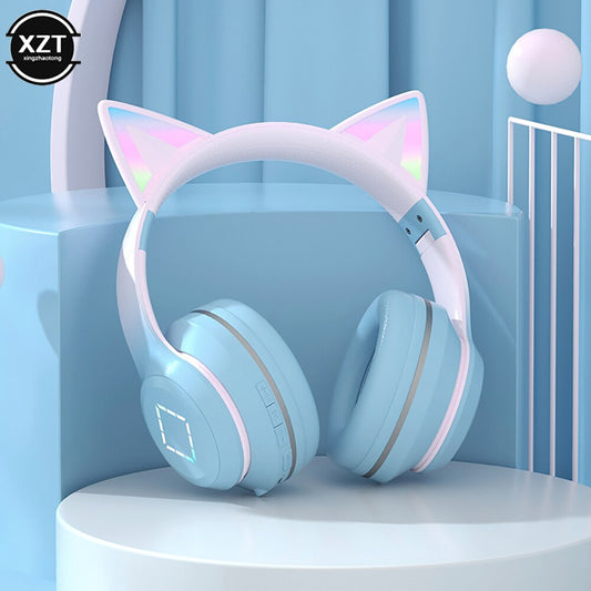 New Headset Bluetooth 5.1 Wireless Gamer Cute Cat Ear Headphones with