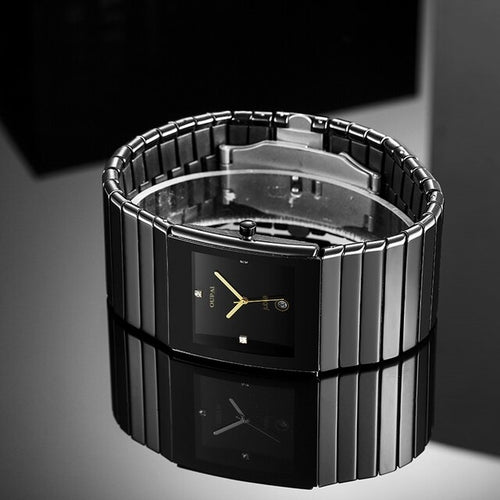 Oupai 2021 New Arrival Rectangle Ceramic Watch Men Ultra Thin Golden