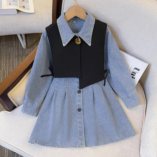 Spring Girl's Waistcoat Dress Suit Children's Vest Denim Dress Two