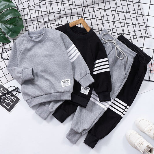 Spring Striped Baby Boys Workout Sweatshirt + Drawstring Sweatpant