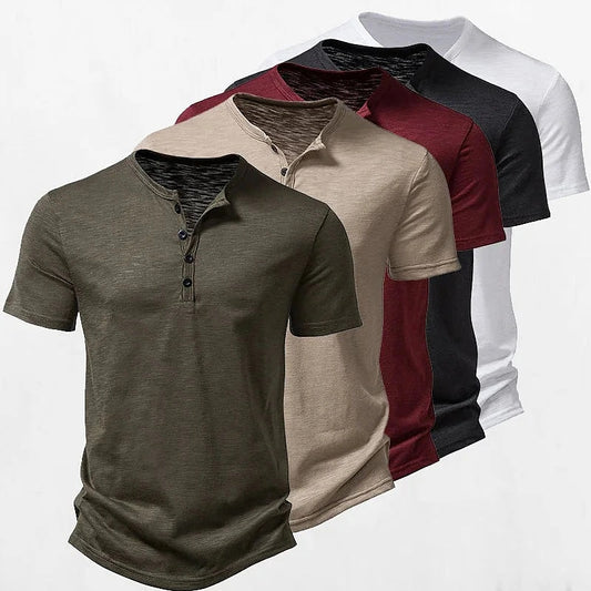 Summer High Quality Men Short Sleeve T Shirt For Men Henley Collar