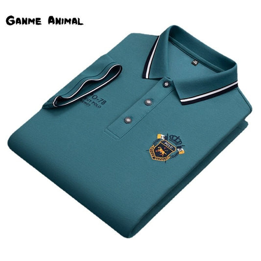 Summer Korean Fashion Men's Polo Shirt Luxury Embroidered Cotton Lapel