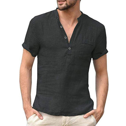 Summer Short Sleeved Linen Shirts Men's Casual Hip Pop t Shirt With