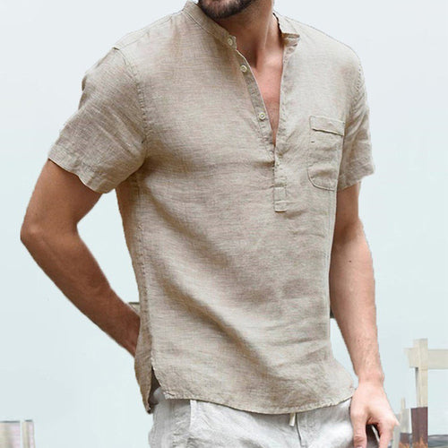 Summer Short Sleeved Linen Shirts Men's Casual Hip Pop t Shirt With
