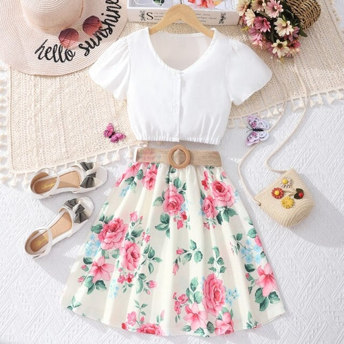 Thin Shirt Flower Half Skirt Girls' A Line Dress Summer Leisure