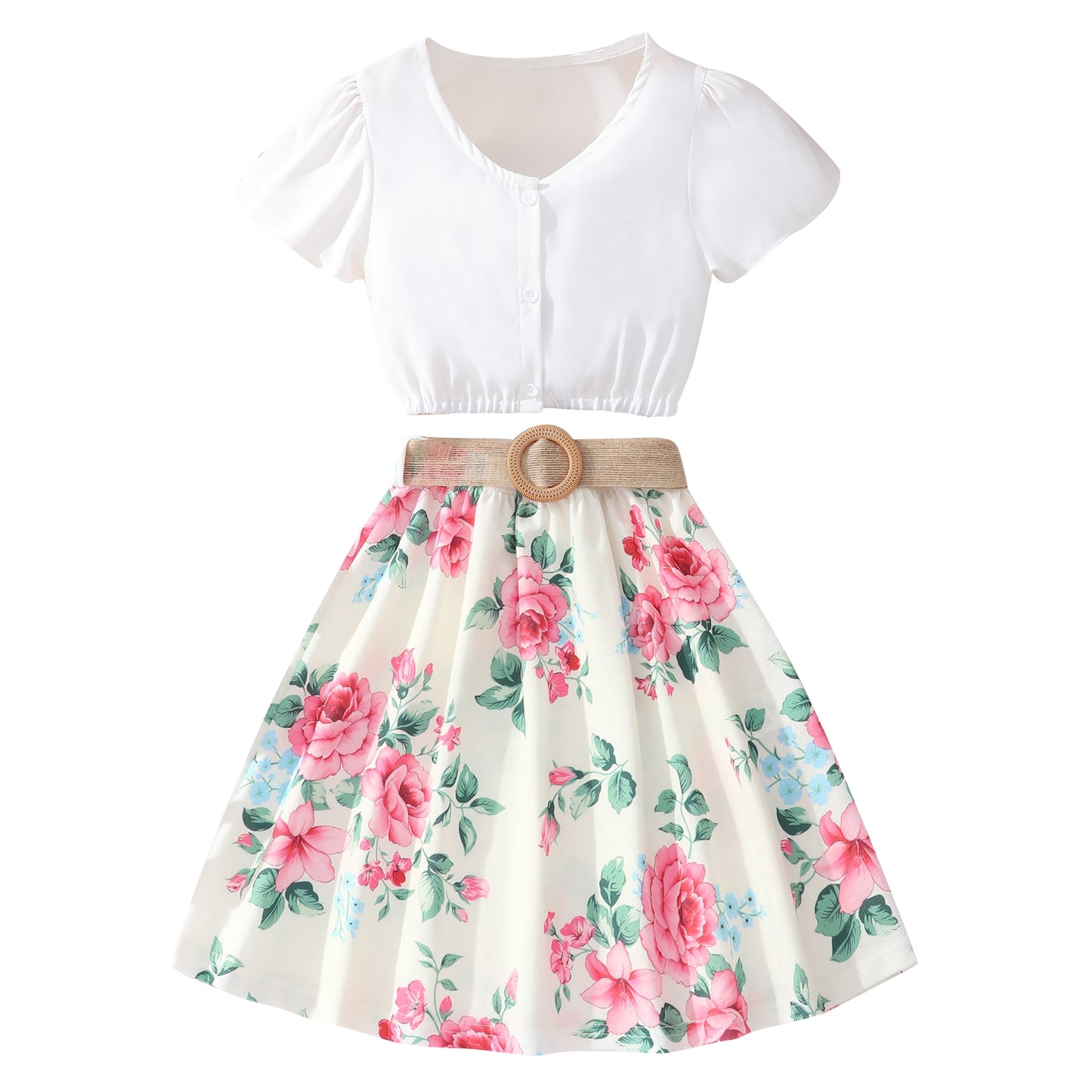 Thin Shirt Flower Half Skirt Girls' A Line Dress Summer Leisure