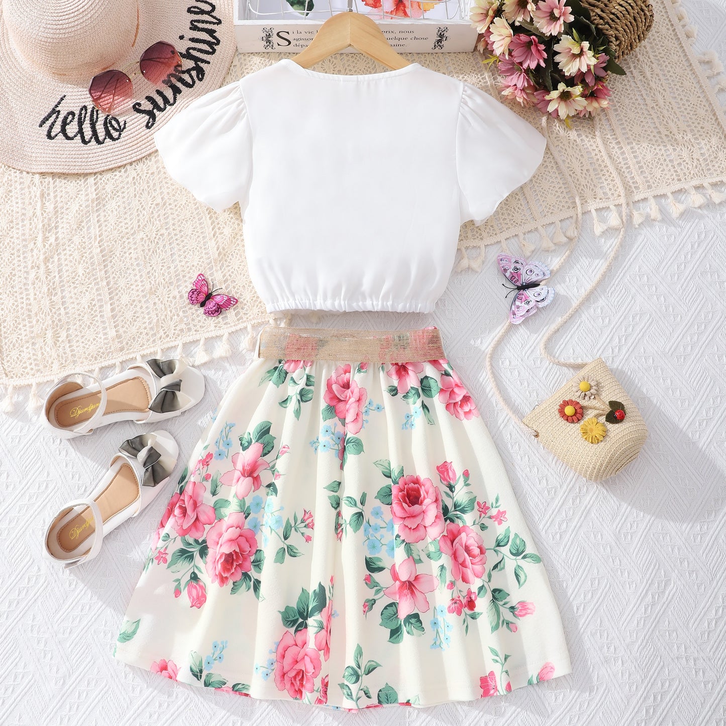 Thin Shirt Flower Half Skirt Girls' A Line Dress Summer Leisure