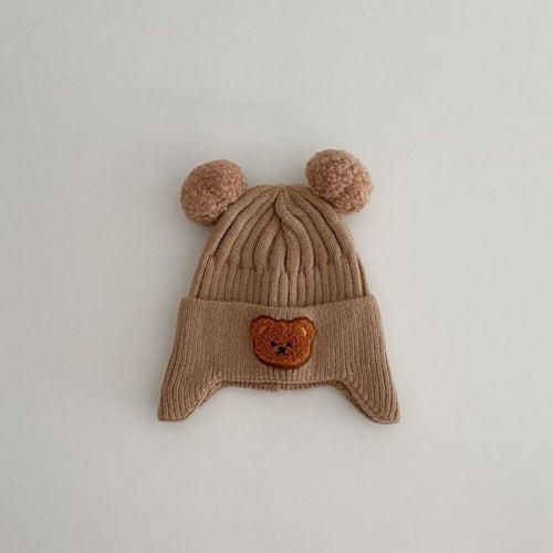 Winter Baby Beanie Cap Cartoon Bear Ear Protection Knitted Hat for