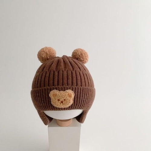 Winter Baby Beanie Cap Cartoon Bear Ear Protection Knitted Hat for