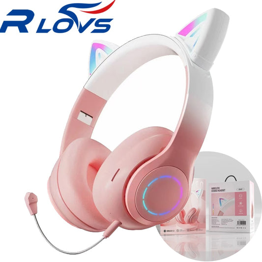 Wireless Headphone Bluetooth Headset Gradient Color LED Light Cat Ear