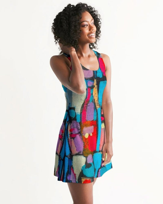 Womens Dress - Edgy Geometric Style Racerback Dress / Multicolor